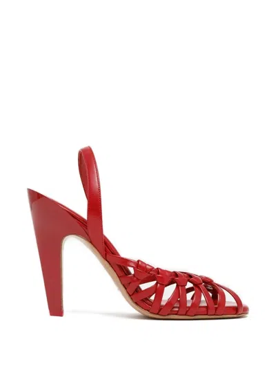 Chloé Estra 100 Braided Leather Slingback Sandals In Red