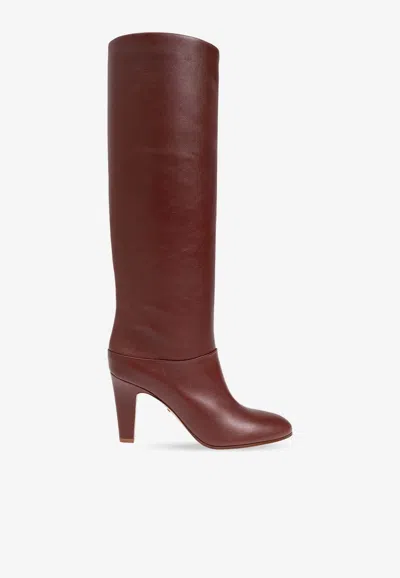 Chloé Eve 85 Calf Leather Knee-high Boots In Brown