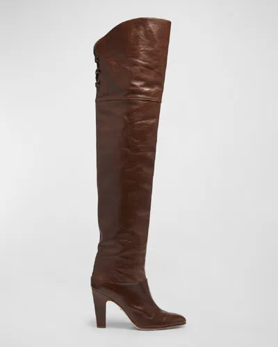 Chloé Eve Leather Over-the-knee Boots In Brown