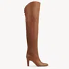 Chloé Eve Thigh High Boot Brown Size 8.5 100% Calf-skin Leather