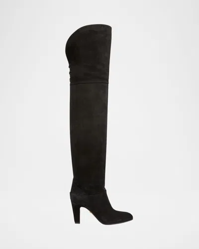 Chloé Eve Suede Over-the-knee Boots In Black