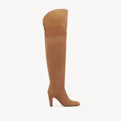 Chloé Eve Thigh High Boot Brown Size 8 100% Lambskin