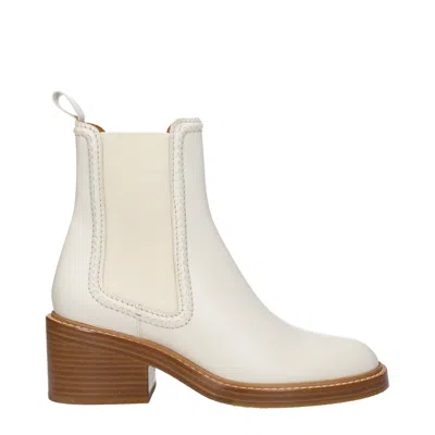 Chloé Woman Ankle Boots Ivory Size 7 Soft Leather, Textile Fibers In White
