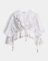 Chloé Eyelet Cotton Ruffle Crop Peasant Blouse
