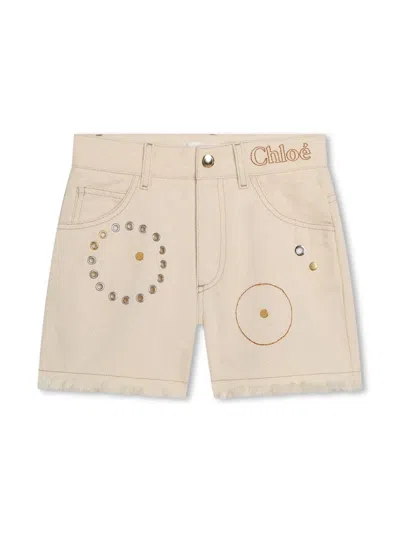 CHLOÉ EYELET-DETAIL COTTON DENIM SHORTS