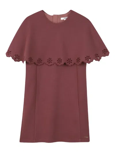 Chloé Kids' Eyelet-trimmed Cape Dress In Brown