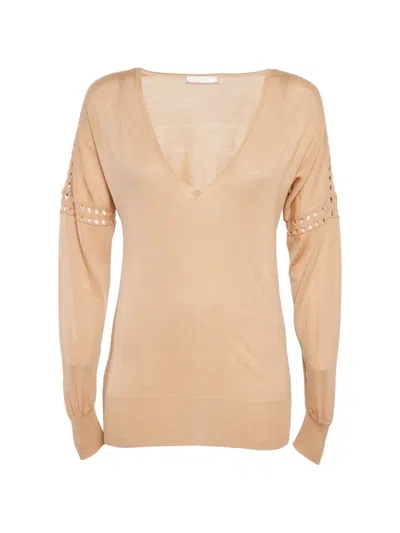 Pre-owned Chloé Eyelet-detail V-neck Sweater In Neutral