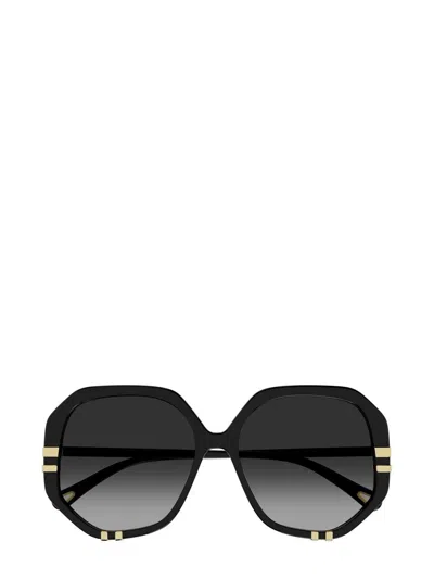 Chloé Logo-debossed Square-frame Glasses In Black