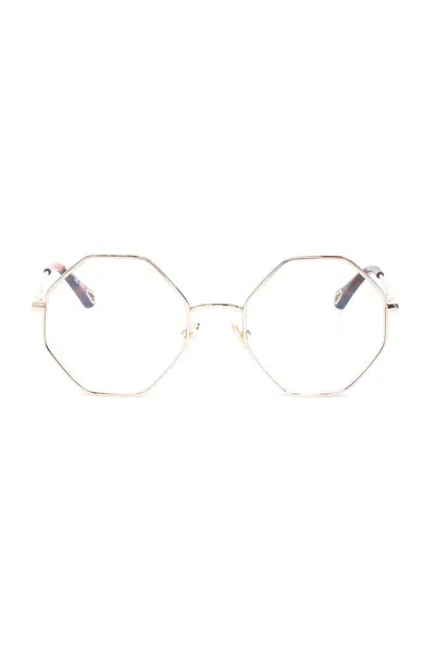 Chloé Eyewear Hexagonal Framed Glasses In Gold