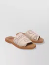 Chloé Beige Linen Woody Slippers In Pink