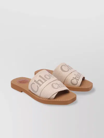 CHLOÉ FABRIC FLAT SANDALS LEATHER SOLE