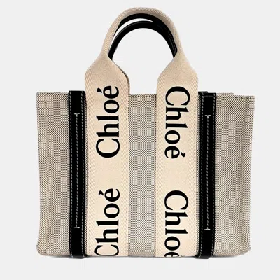 Pre-owned Chloé Fabric Woody Bag Small In Sand