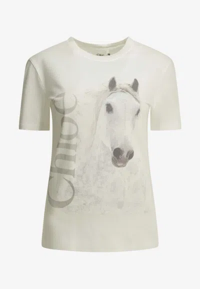 Chloé Faded Horse Print T-shirt In White