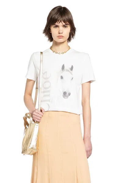 Chloé Cotton Crew Neck Graphic Short Sleeve T-shirt In White