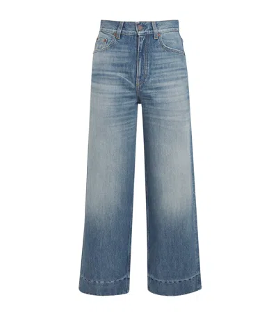 Chloé Faded Wide-leg Cropped Jeans In Blue