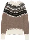 Chloé Pull Ajusté En Maille De Laine À Motif Fair Isle Femme Brun Taille L 84% Wool Vicugna Pacos, Farmed, In Brown
