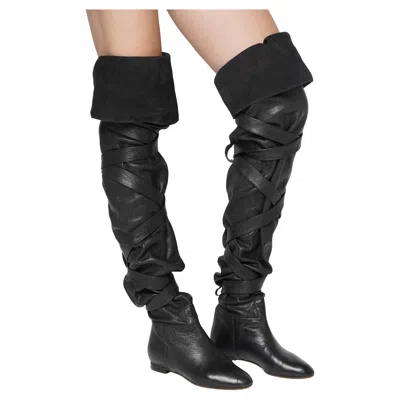 Pre-owned Chloé Fall 2009 Runway Thigh-high Pirate Boots By Hannah Macgibbon Size 37 In Black