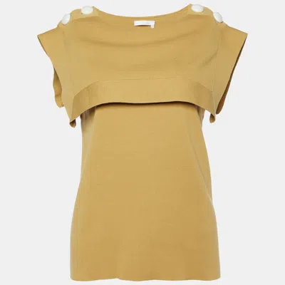 Pre-owned Chloé Fall Leaf Brown Cotton Knit Shoulder Buttoned Top S