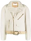 Chloé Suede-trim Shearling Moto Jacket In Neutrals