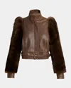 Chloé Leather Jacket With Belted Waist And Fur Sleeves In Brown