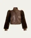 Chloé Leather Jacket With Belted Waist And Fur Sleeves In Brown