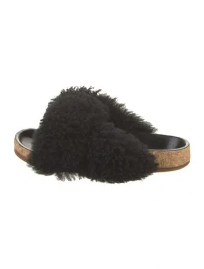 Pre-owned Chloé Faux Fur Slides In Black