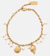 Chloé Faux Pearls Shell-embellished Charm Bracelet In Gold
