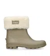 Chloé Taupe Comb Logo-patch Faux-shearling And Rubber Boots&nbsp; Eur 34 / 2 Uk In Green