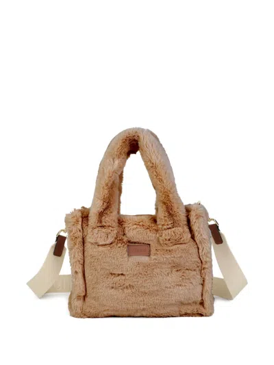Chloé Kids' Faux-fur Logo-patch Tote Bag In Brown