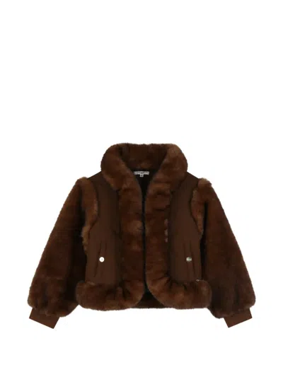 Chloé Kids' Faux-fur Trim Quilted Jacket In Multi