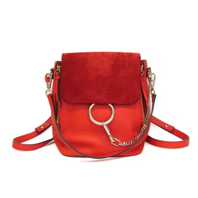 Pre-owned Chloé Chloe Faye Backpack Leather And Suede Orange Leather Backpack Bag ()