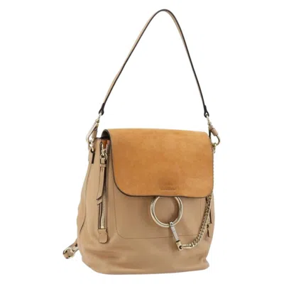 Pre-owned Chloé Chloe Faye Backpack Suede With Applique Beige Leather Backpack Bag () In Sand