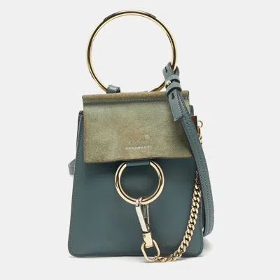 Pre-owned Chloé Faye Bracelet Mini Blue Leather And Suede Crossbody Bag
