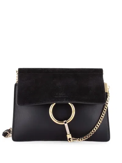 Pre-owned Chloé Faye Chain Shoulder Bag Leather And Suede Mini Crossbody Bag In Black