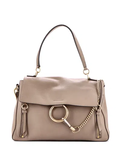 Pre-owned Chloé Faye Day Bag Leather Medium Satchel In Gray