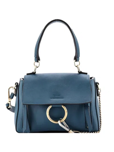 Pre-owned Chloé Faye Day Bag Leather Mini Shoulder Bag In Blue