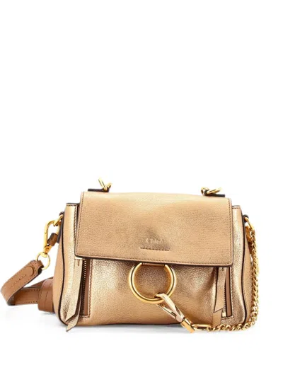 Pre-owned Chloé Faye Day Bag Leather Mini Shoulder Bag In Gold