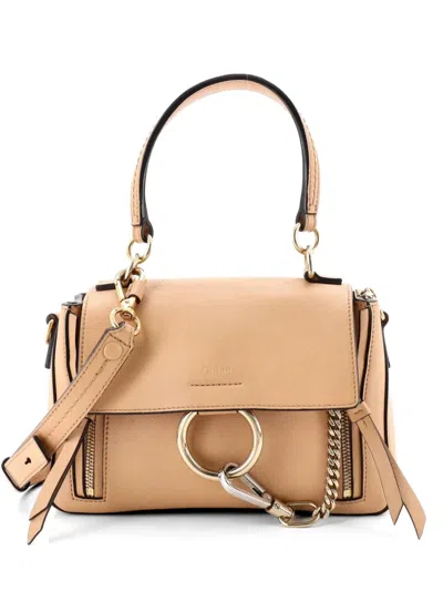 Pre-owned Chloé Faye Day Bag Leather Mini Shoulder Bag In Neutral