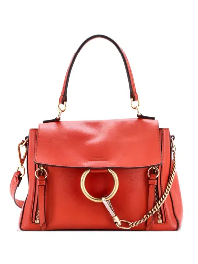 Pre-owned Chloé Faye Day Bag Leather Small Satchel In Orange