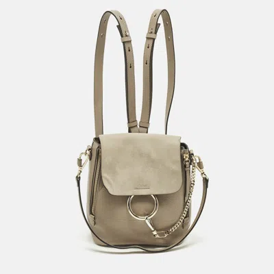 Pre-owned Chloé Faye Day Small Beige Leather And Suede Backpack In Sand