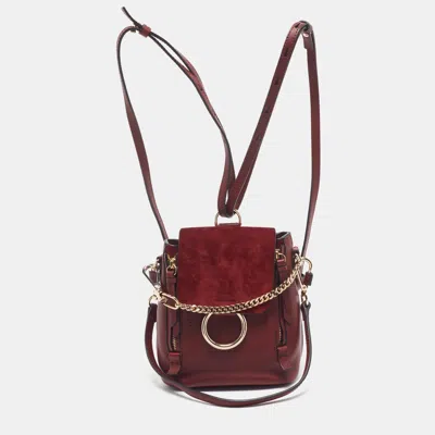 Pre-owned Chloé Faye Daye Mini Burgundy Leather And Suede Backpack