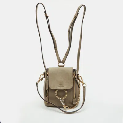Pre-owned Chloé Faye Daye Mini Taupe Grey Leather And Suede Backpack In Gray