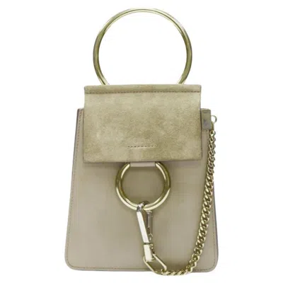 Pre-owned Chloé Chloe Faye Gold Bangle Bracelet Ring Chained Crossbody Grey Suede Leather Bag In Gray