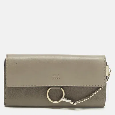 Pre-owned Chloé Faye Grey Leather Continental Wallet In Gray