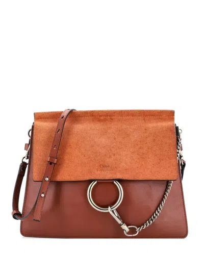 Pre-owned Chloé Faye Leather And Suede Medium Shoulder Bag In Brown
