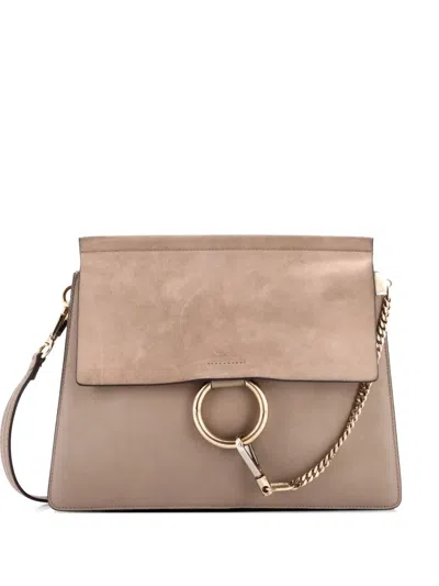 Pre-owned Chloé Faye Leather And Suede Medium Shoulder Bag In Neutral