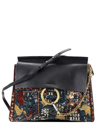 Pre-owned Chloé Faye Leather And Tapestry Medium Shoulder Bag In Black