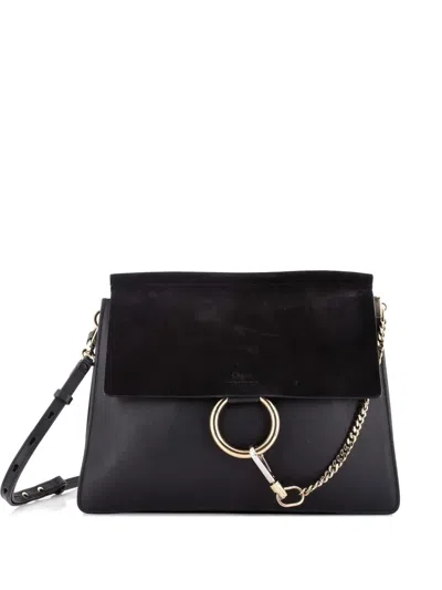 Pre-owned Chloé Faye Leather Medium Shoulder Bag In Black