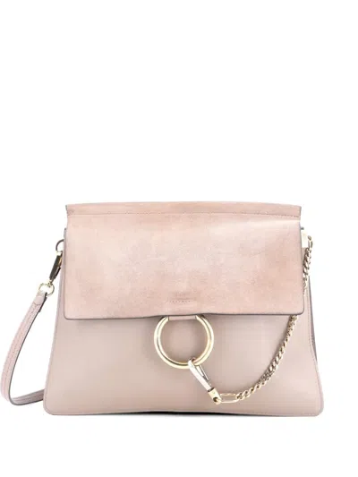 Pre-owned Chloé Faye Leather Medium Shoulder Bag In Neutral