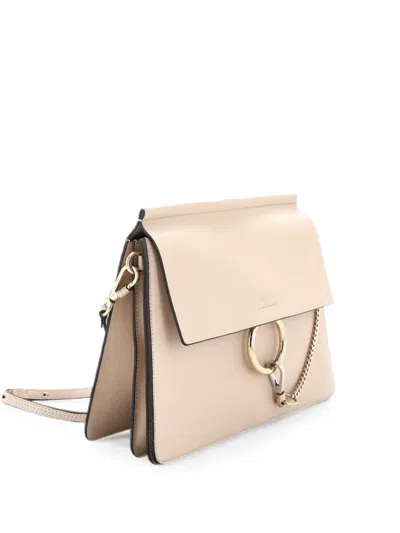 Pre-owned Chloé Faye Leather Medium Shoulder Bag In Neutral